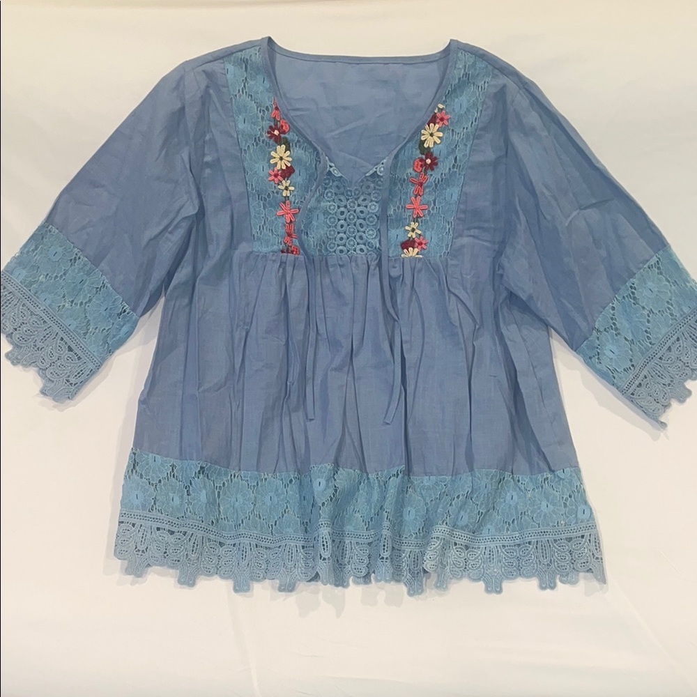 Embroidered Blue Lace Women's Top
